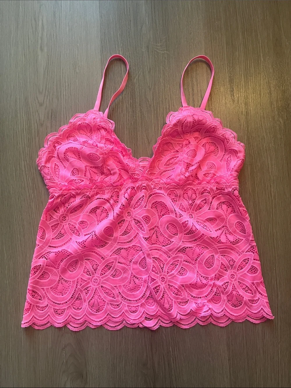 Lace Cami Bralette Tank Show Off Pink